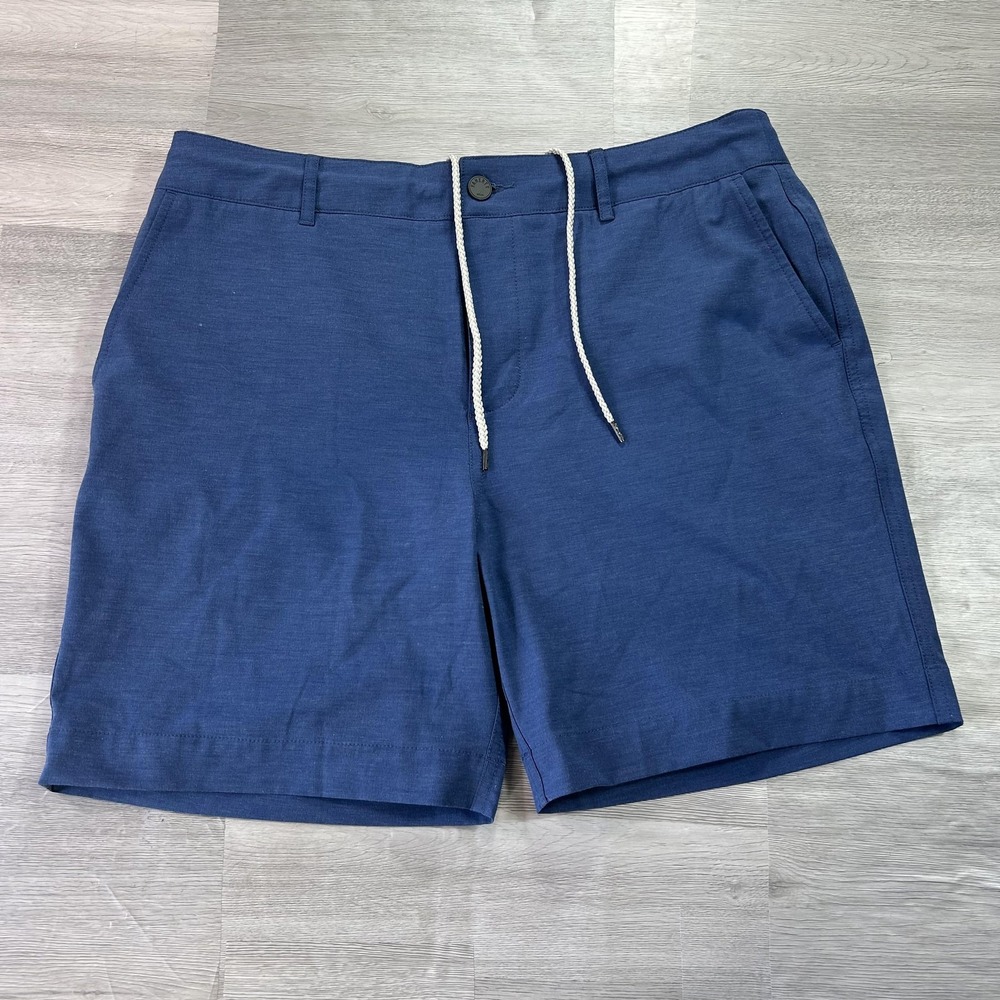 Faherty All Day Chino Shorts Mens 34 Blue Microfiber Stretch Drawstring 9 Inseam